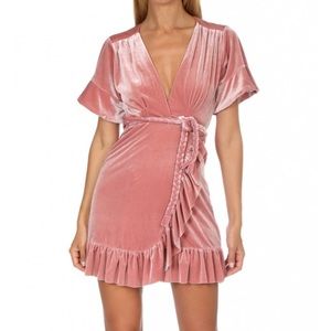 Ies Los Angeles pink velvet wrap dress